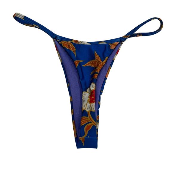 M2-57(2) JANTHEE Berlin Women's Thong Bikini Bottom Floral Blue Small - Picture 2 of 5